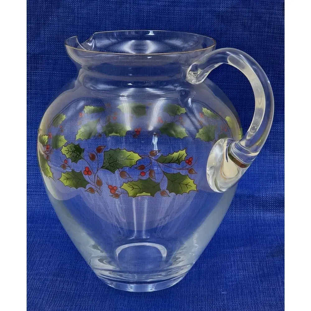 Royal Limited Holly Holiday Clear Glass Pitcher 8.5